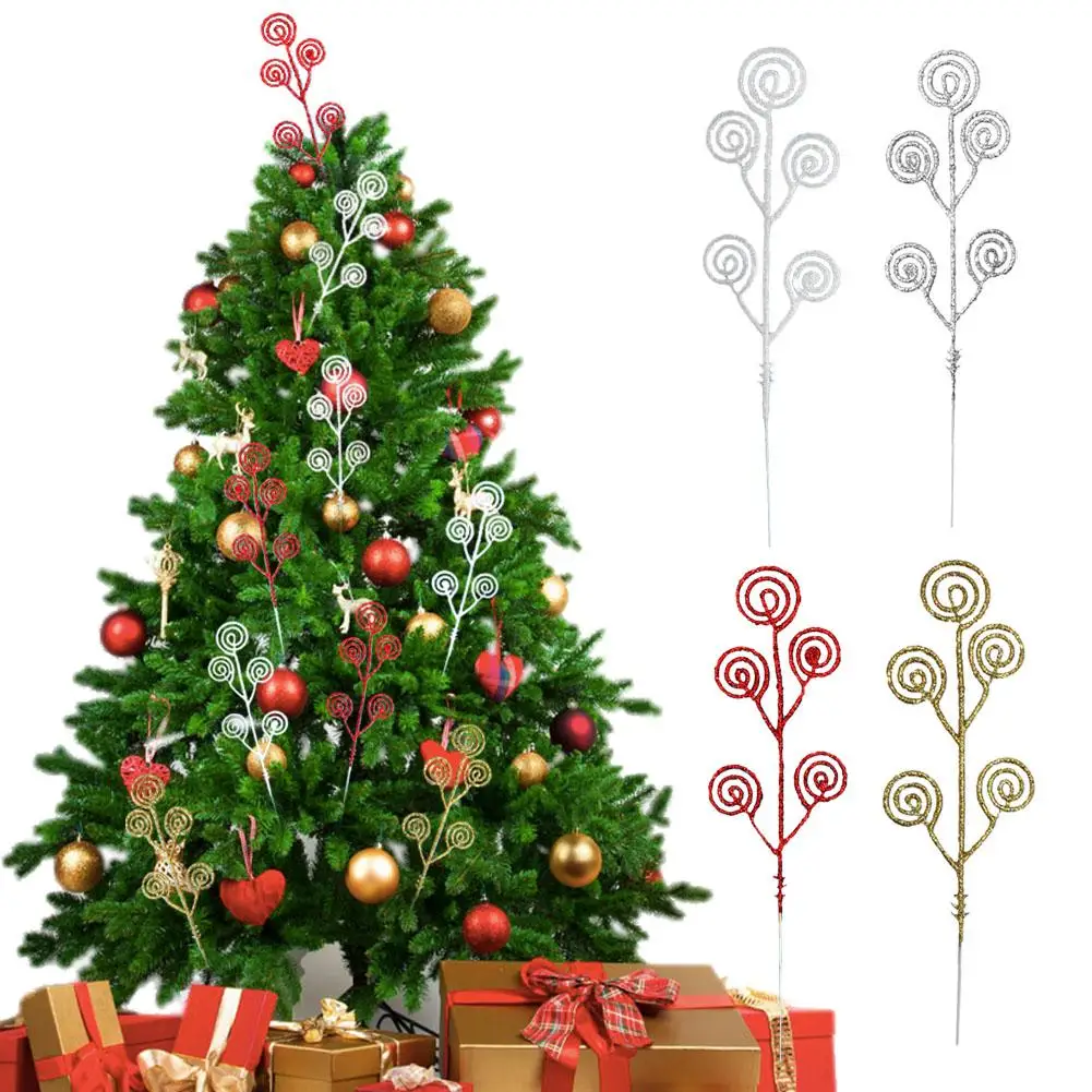

10 Pcs Christmas Glitter Berries Stems Artificial Christmas Picks For Xmas Tree Ornaments 10.2*2.8in DIY Party Wreath Home X6O2