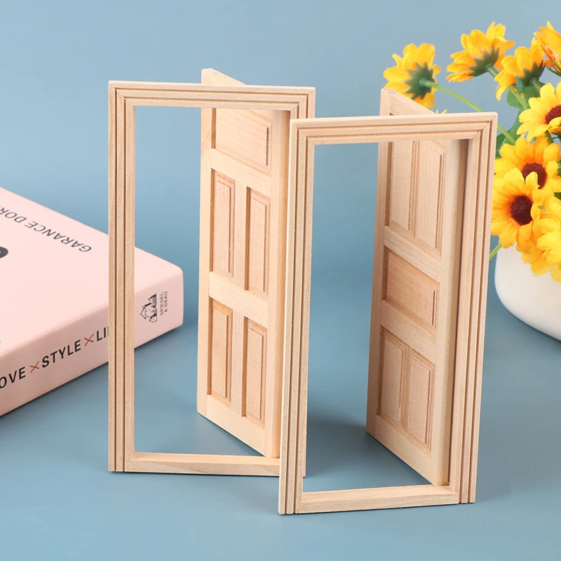 1/12 Scale Dollhouse Miniature 6 Panel Interior Wooden Door Frame DIY Plain Embryo Material Furniture Doll House Accessories