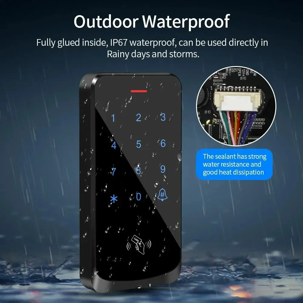 Door Lock Access Control Card Reader IP67Waterproof RFID 125KHz Control Keyboard Touch Screen Access Controller Smart Electronic
