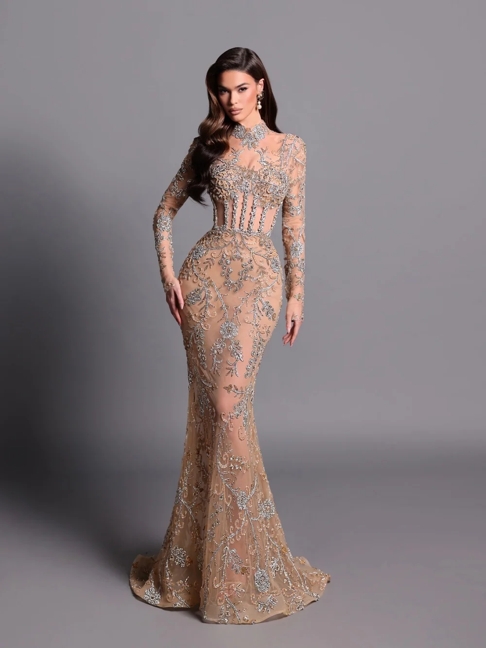 فستان سهرة بأكمام طويلة من DMDRS 2025 فستان حفلات...