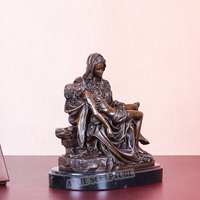 Famous Pieta Statue by Michelangelo Bronze Replica Sculpture Western Collectible Home Decoration 3