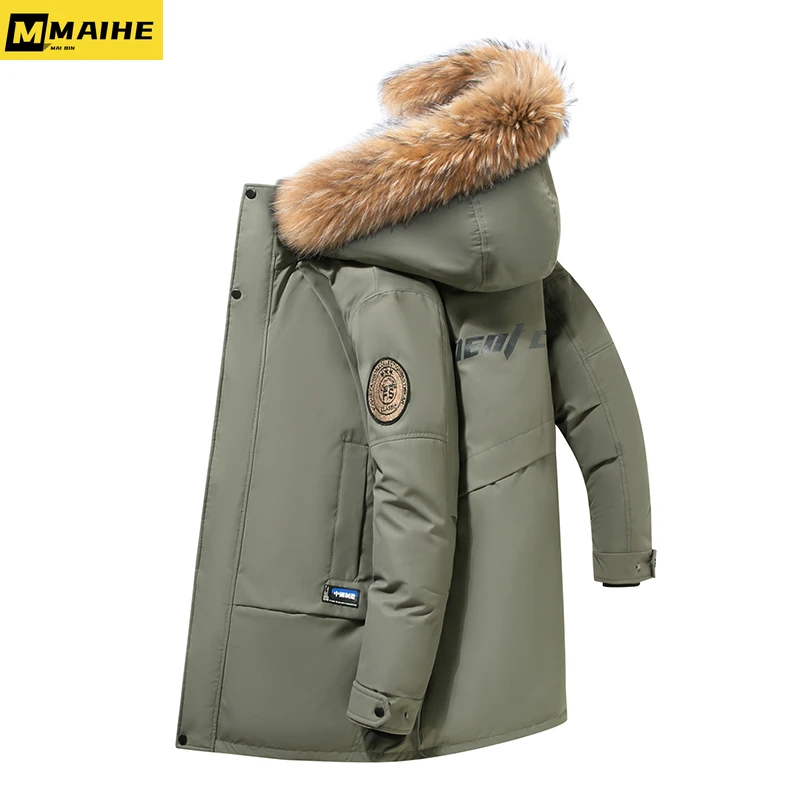 2023 Brand Men's Down Jacket Winter Fashion Big Wool Collar Hat Warm Comfortable White Duck Down Coat Men's Ski Long Down Jacket