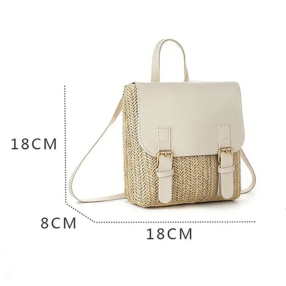 Elegant Vintage-Style Woven PU Leather Straw Backpack
