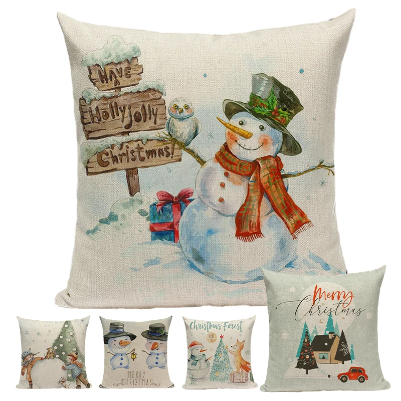 

Christmas Decoration Pillows 18x18 Linen Cushion/ Pillow Covers for Sofa Couch Living Room Fancy Decoratif Pillowcase Home Decor