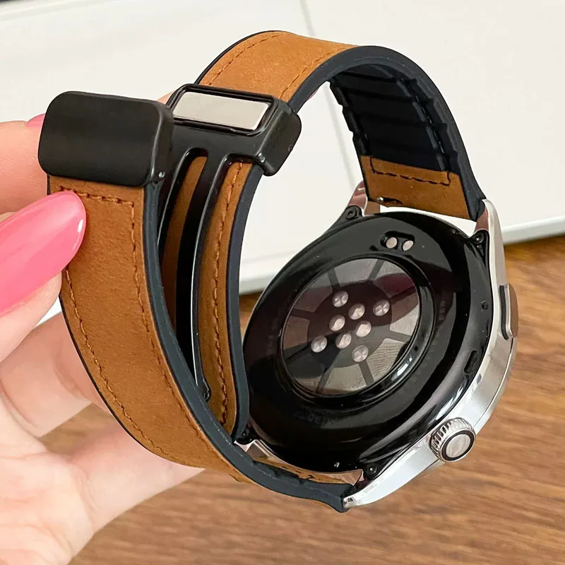Magnetic Leather-Silicone Hybrid Watch Band