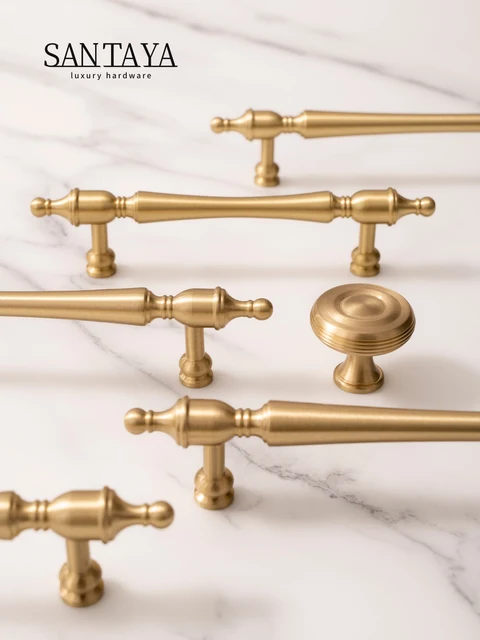 Santaya ทองเหลืองขัดเงาตู้ครัวดึงสําหรับห้องนอนและห้องครัวGoldลิ้นชักตู้เสื้อผ้าDresser Handle 1