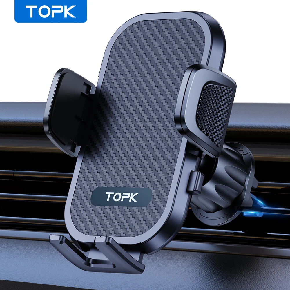 Soporte para teléfono con gancho mejorado TOPK, soporte universal para ventilación de aire, ajuste súper estable para teléfonos inteligentes iPhone Truck