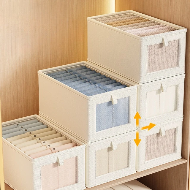 Caja de Almacenamiento de Tela Oxford con Tapa Transparente, Contenedor Plegable Grande para Ropa, Organizador de Armario 4
