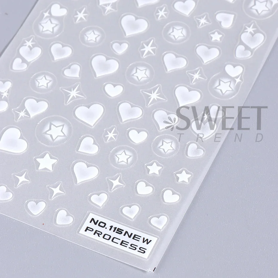 2pcs 3D Heart Star Nail Stickers Matte White Airbrush Y2K Love Heart Valentines Gradient Bloomming Slider Polish Nail Decoration