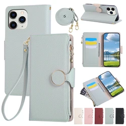 Crossbody Multi - Card Leather Wrist Strap Zipper Case - OPPO A56 5G (Cyan)