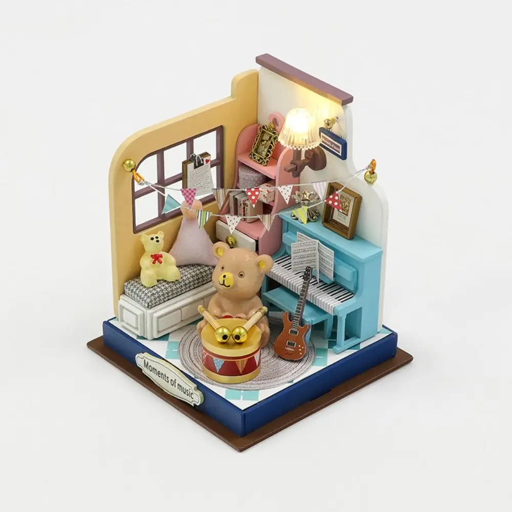 Handmade Coffee Shop Dollhouse Kit Mini Size Wooden Material DIY 3D Puzzle 3D Design Assembly Required Miniature Dollhouse