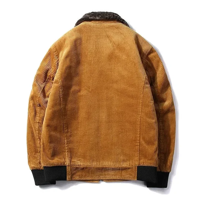 Male Thermal Windbreaker Plus Size Men's Warm Winter Corduroy Jackets and Coats Fur Collar Winter Casual Jacket Outwear 2