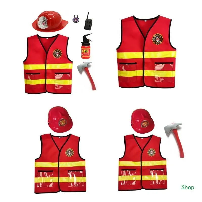 Dropship 3 6pcs Washable Kids Fireman Costume Toy Firefighter Accessories