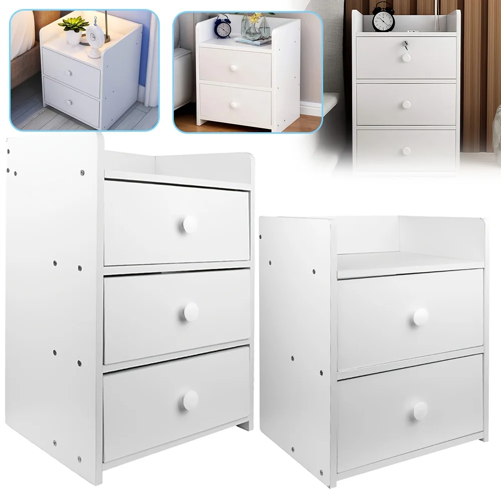 Drawer locker A white nightstand with two/three drawers Bedroom living room storage Side table storage Bedroom furniture Nightstand Bedroom Spacious tabletop storage rack Modern style bedside cabinet Bedroom living room hallway Bathroom storage rack, Stor