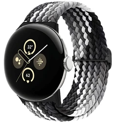 Braided Solo Loop Smartwatch Band - Elastic Adjustable Nylon Strap Bracelet for Pixel watch 2 (Black clever)