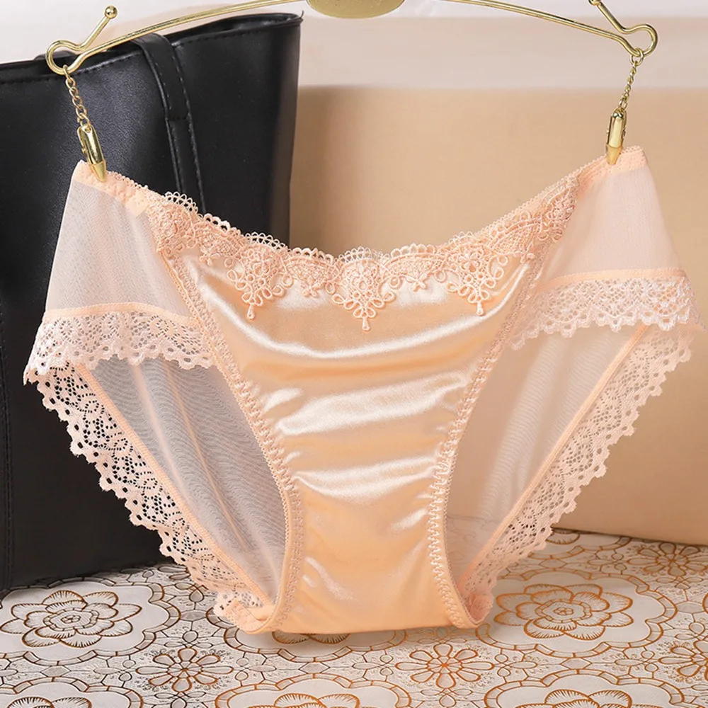 

Women's Sexy Lace Transparent Thin Briefs Cotton Crotch Low Waist Panties Elastic Breathable Seamless Underpants Soft Underwear