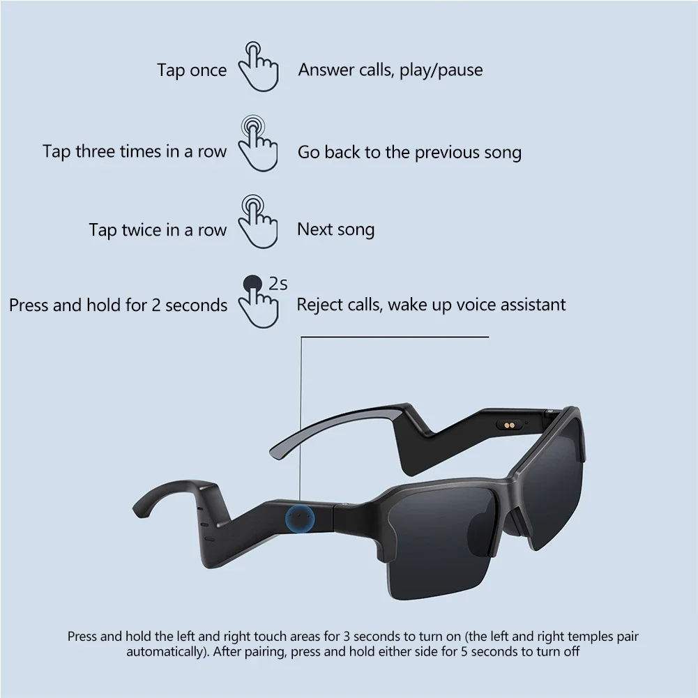 1Pc Smart Cycling Glasses with Speaker Bluetooth Call Wireless Audio Touch Hands-Free Calling Music Headphones Smart Sunglasses