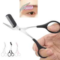 1Pcs Safe Eyebrow Trimmer Stainless Steel Eyebrow Scissors with Comb Hair Removal Shaver Eyebrows Shaping Makeup Tool 1