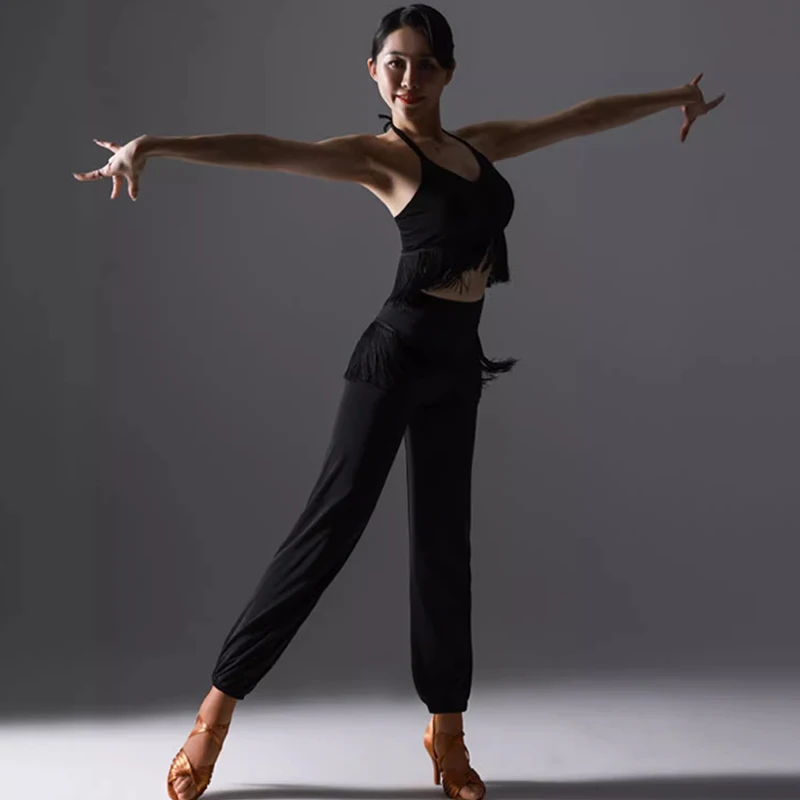 

Брюки женские для латиноамериканских танцев, модная тренировочная одежда для самбы, румбы, танцев, бахромы, одежда для танго, сальсы