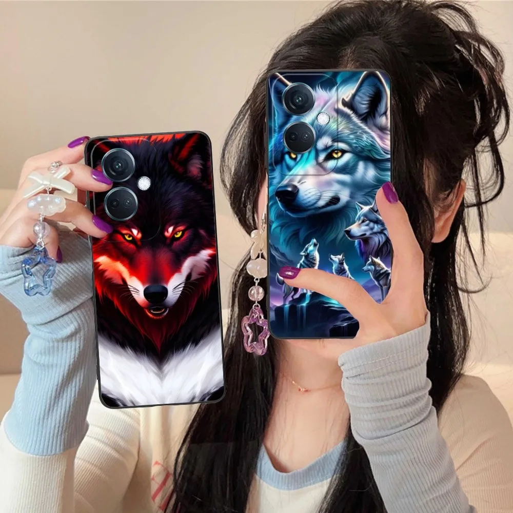 Strong Wolf Mobile Cell Phone Case For Oppo Find X5 X3 X2 A93 Reno 8 7 Pro A74 A72 A53 Black Soft Phone Cover Funda