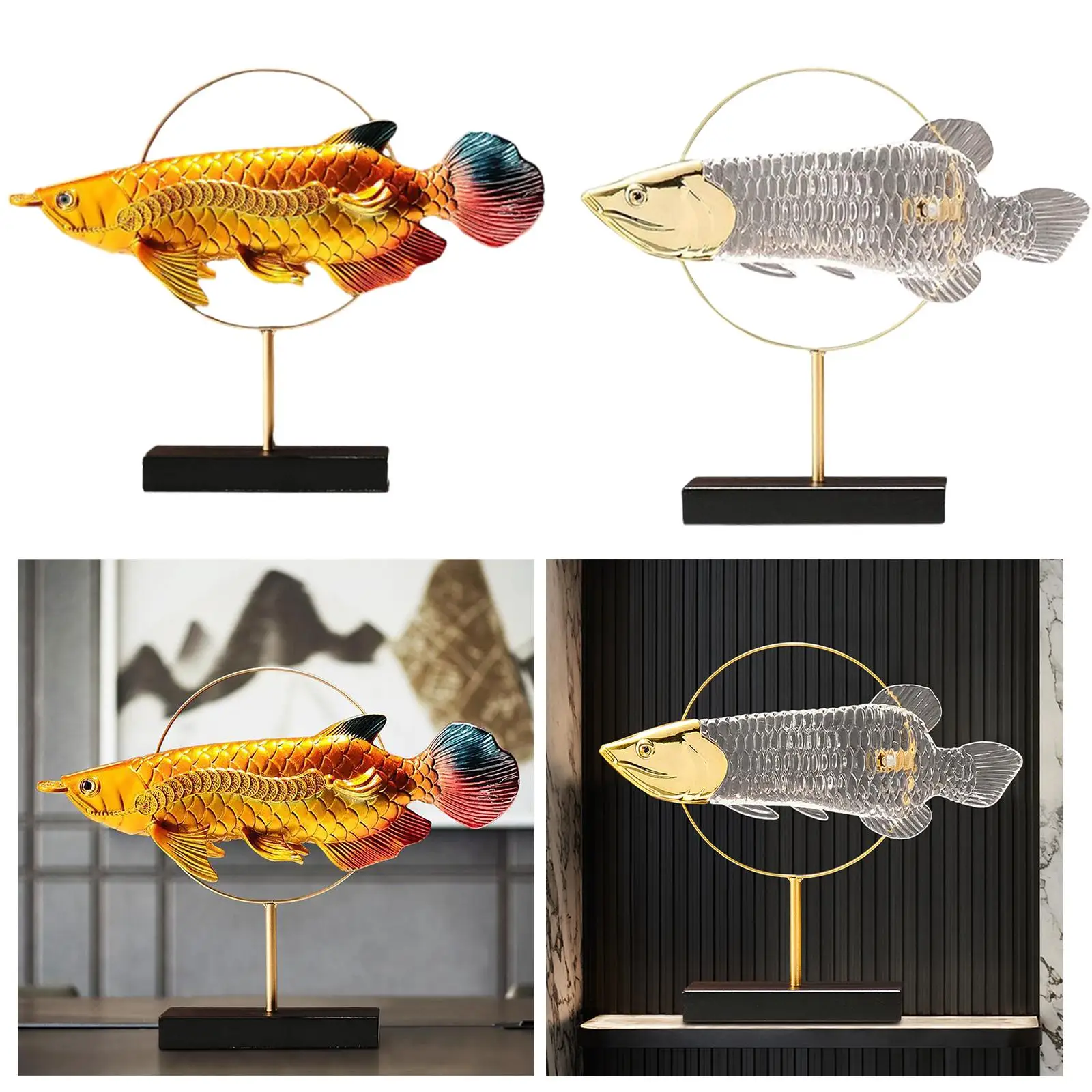 Resin Figurine Gift Golden Arowana Statue for Desktop Living Room Fireplace