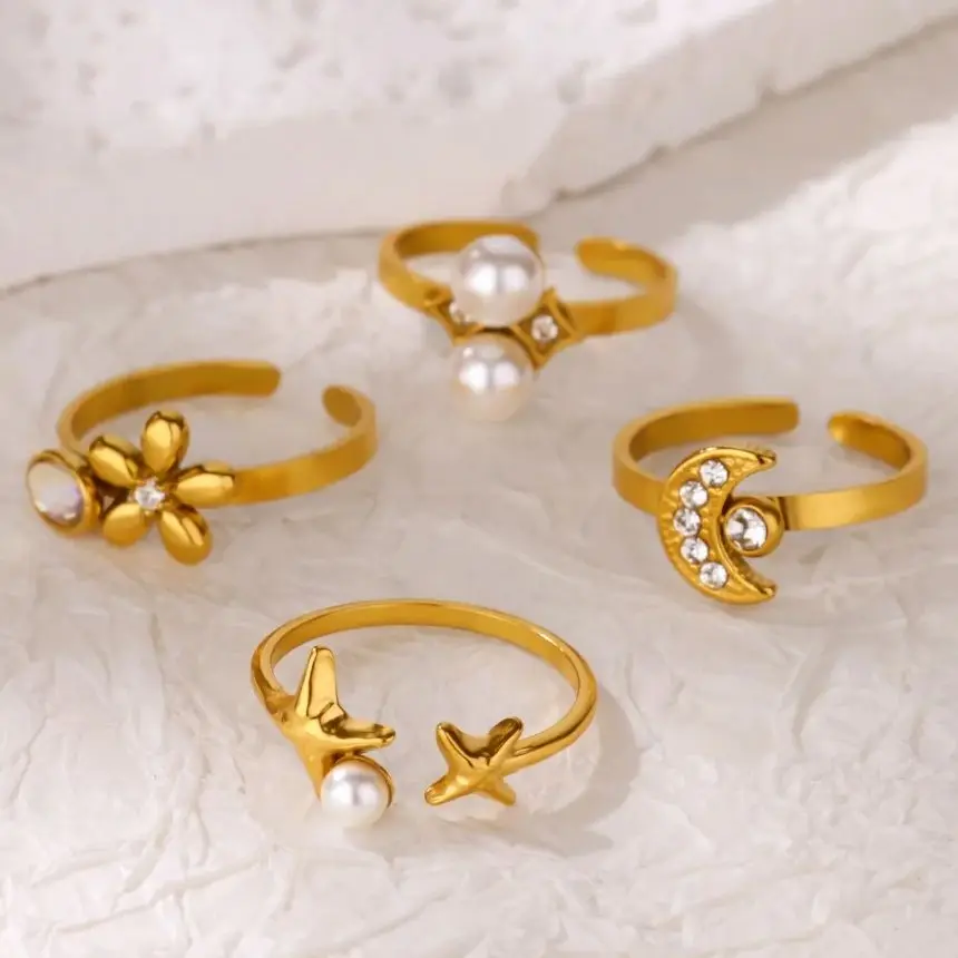 Gold Color Flower Rings Stainless Steel