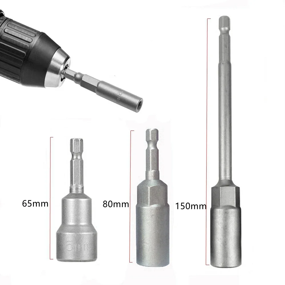 Krachtige 65mm/80mm/150mm Hex Socket Sleeve Nozzles Nut Driver Set Power Nut Driver Power Drills Impact Drivers Repair Tools 2