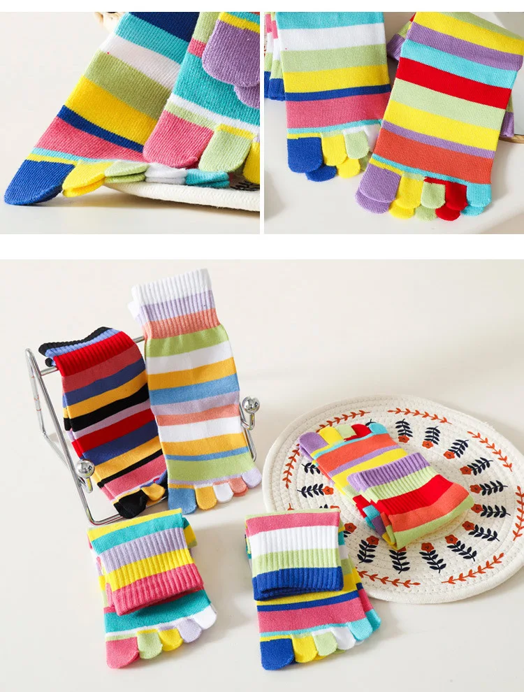 5 paare/los Regenbogen gestreift fünf Finger Frauen Socken Kawaii niedlichen Split-Toe atmungsaktive Mädchen Rohr Socken Harajuku Zehen socken – Detail 15