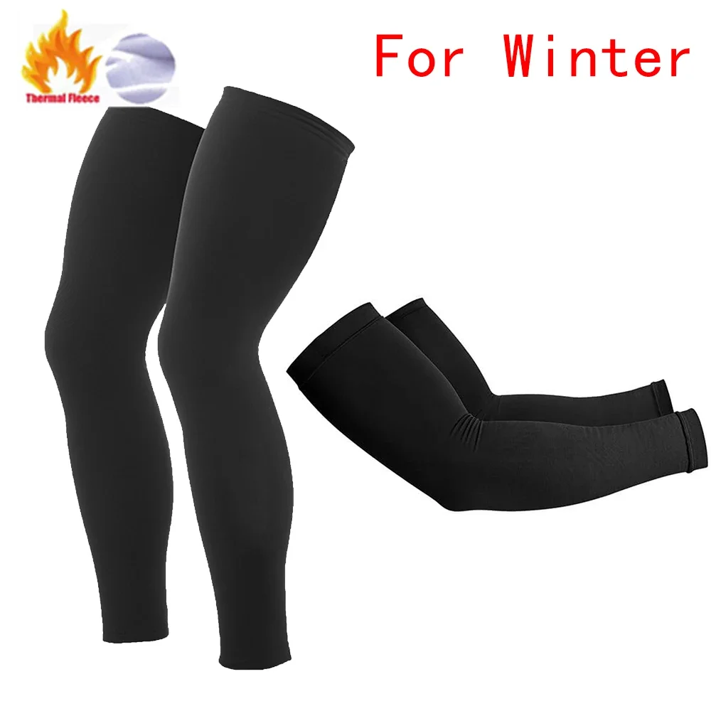 Raudax Arm Leg Warmers Black/White Winter Thermal Fellce Cycling Arm Warmer MTB Bicycle Running Racing MTB Bike Leg Sleeve arm sleeves