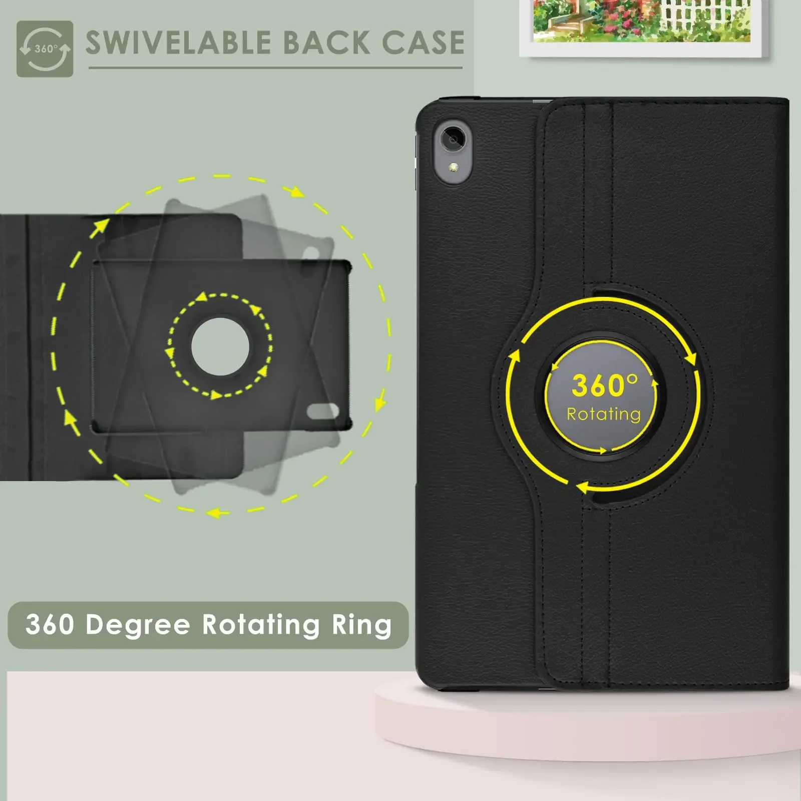 Premium Leather Tablet Case with Sleep/Wake Function and 360° Rotating Stand Cover