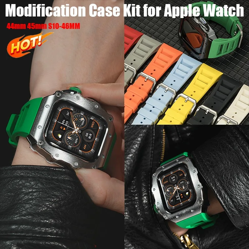 Luxury Apple Watch Enhancement Kit - Premium Silicone Strap & Stainless Steel Case