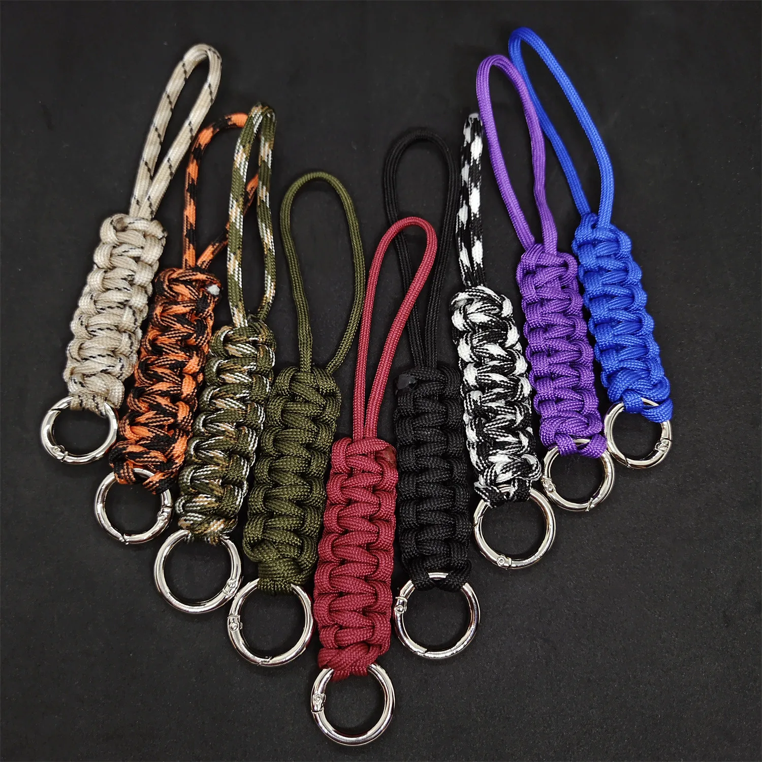 Handmade Braided Rope Keychains EDC Lanyard key pendant Split ring Men
