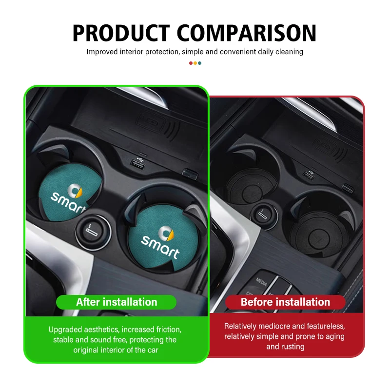 Car anti slip mat coaster water cup slot decorate accessories for Smart Fortwo Forfour 451 453 450 452 454 Roadster Coupe