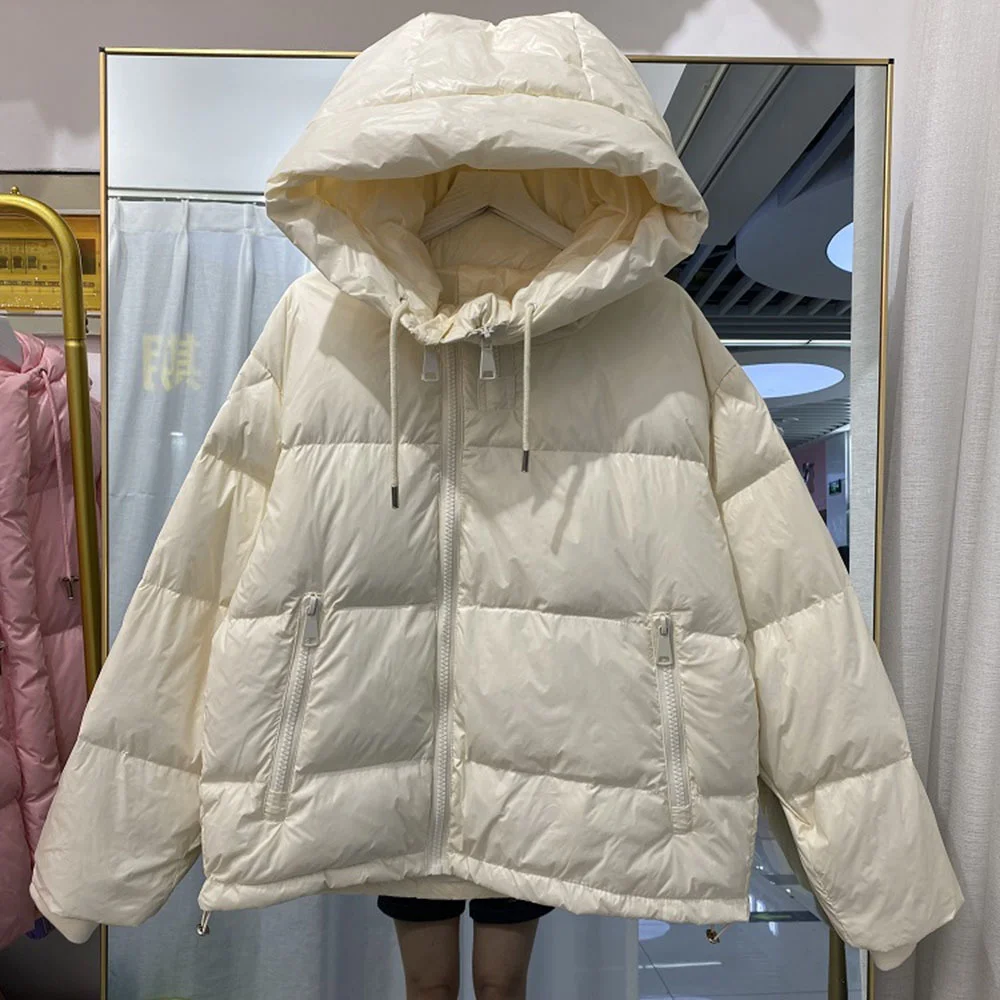 

Short Winter Women Bubble Coat 90% White Duck Down Puffer Jacket Warm Hooded Parkas Snow Outwear