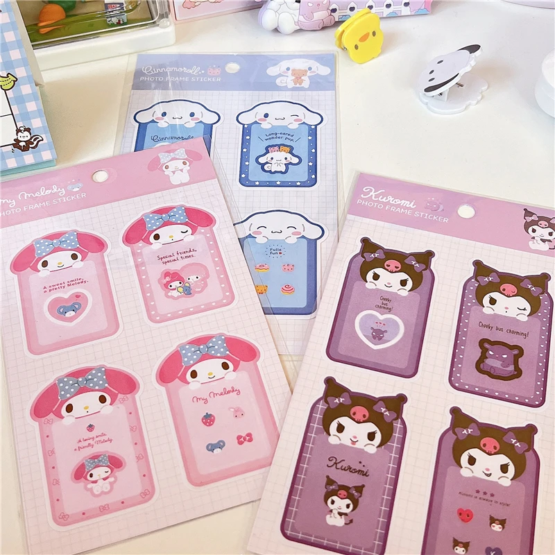 

4pcs/lot Kawaii Kuromi My Melody Photo Frame Idol Photo PVC Stickers Ornament Anime Mini Photo DIY Stickers Girl Gift