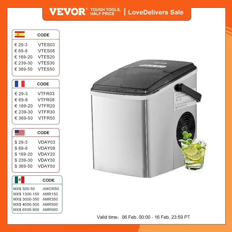 Macchina Per Il Ghiaccio Da Banco Vevor, Macchina Per Il Ghiaccio Portatile Autopulente Con 2 Misure Bullet Ice, Macchina Per Il Ghiaccio Con Paletta 