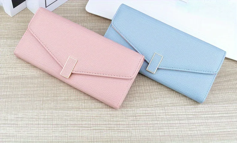 Classic Solid Color Long Wallet, Trendy Women's Credit Card Holder, Simple Coin Purse