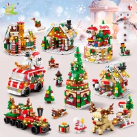 HUIQIBAO 6IN1 Christmas Elk Deer Santa Claus Building Blocks City Snow House Xmas Tree Bricks Set Toys for Children Kids Gift 6