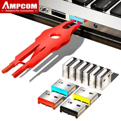 AMPCOM Detachable Carbon Steel USB Dust Plug and Security Lock (BK 10 USB with 1Key)