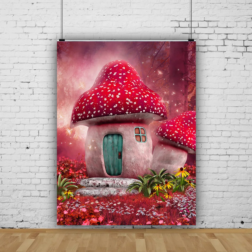 

Vinyl Custom Fairy Tales Wonderland Photography Backdrop Fantasy Mushroom House Birthday Portrait Background Photo Studio MG-01