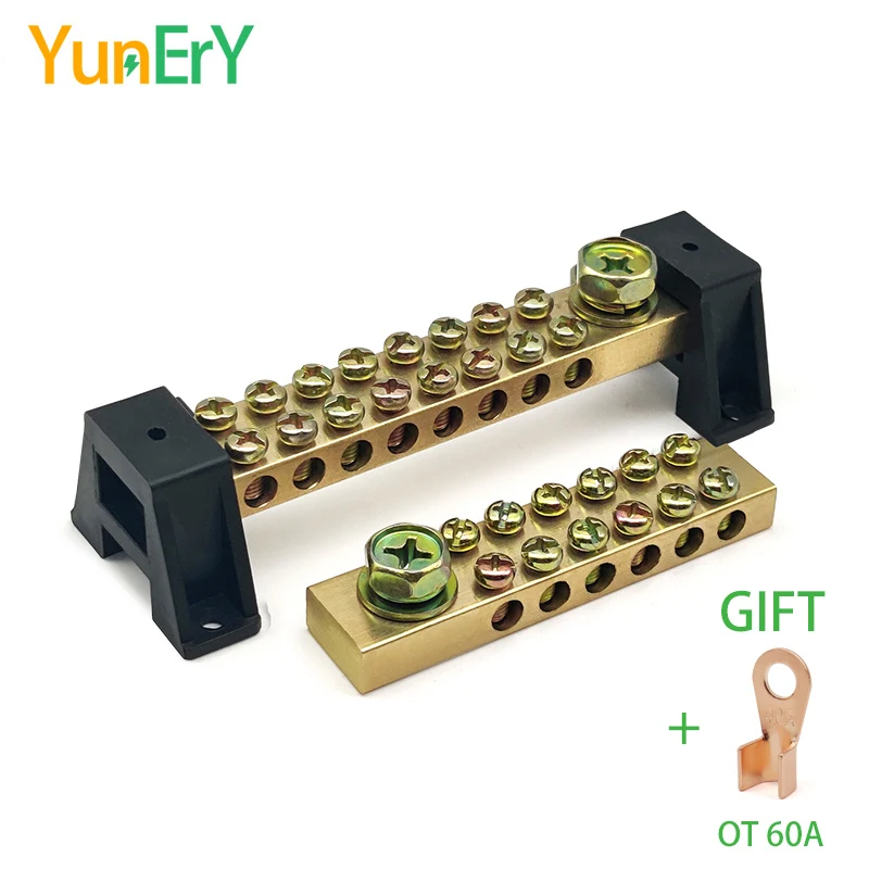 Duplo Neutro Único Conector Terra Bloco Terminal Barra de Latão em Múltiplo Fora Alta Corrente 10*18 mm 10 12 16 20 24 30 40 Maneira 50