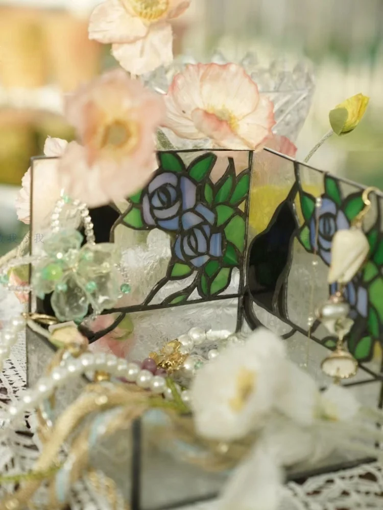 Cat handmade Tiffany glass kitten jewelry box on windowsill storage box candle 8