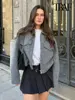 TRAF Women Fashion Patch Pockets With Flaps Cropped Jacket Coat Vintage Long Sleeve Front Zipper Female Outerwear Chic Tops 1
