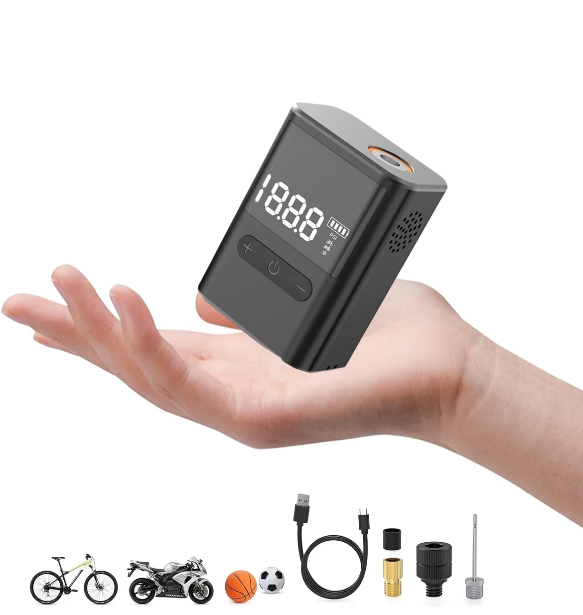 

100PSI Bike Pump Bicycle Pump with Digital Pressure Gauge, Electric Bike Air Pump with Presta and Schrader Valve for Bicycle,