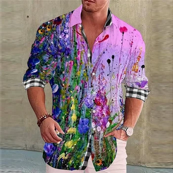Men's Shirt Creative Colorful Floral Suit Lapel Long Sleeve Fashion Casual 2023 New Designer Design Soft Comfortable Material