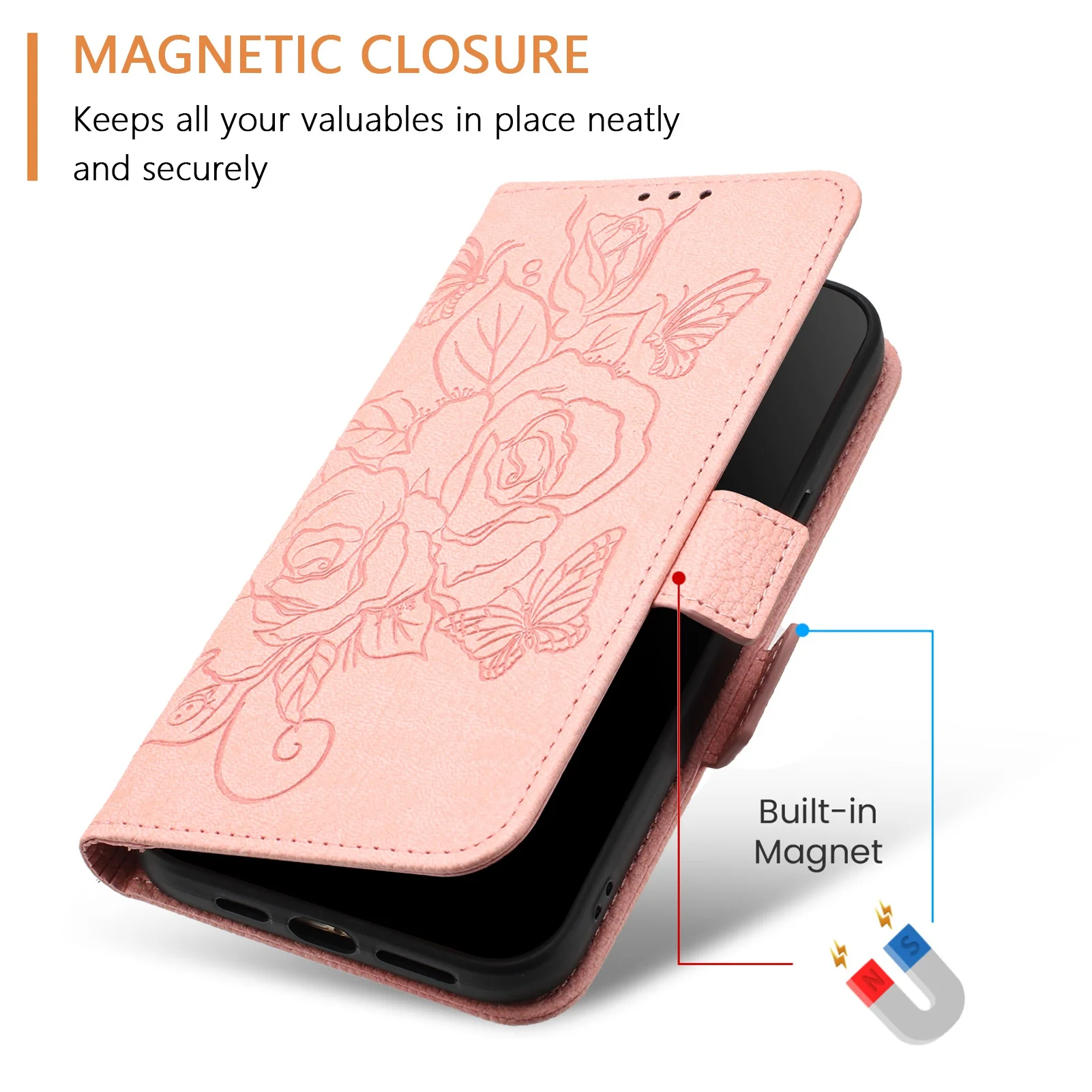 Elegant Leather 3D Flower Wallet Case with Card Holder Flip Cover