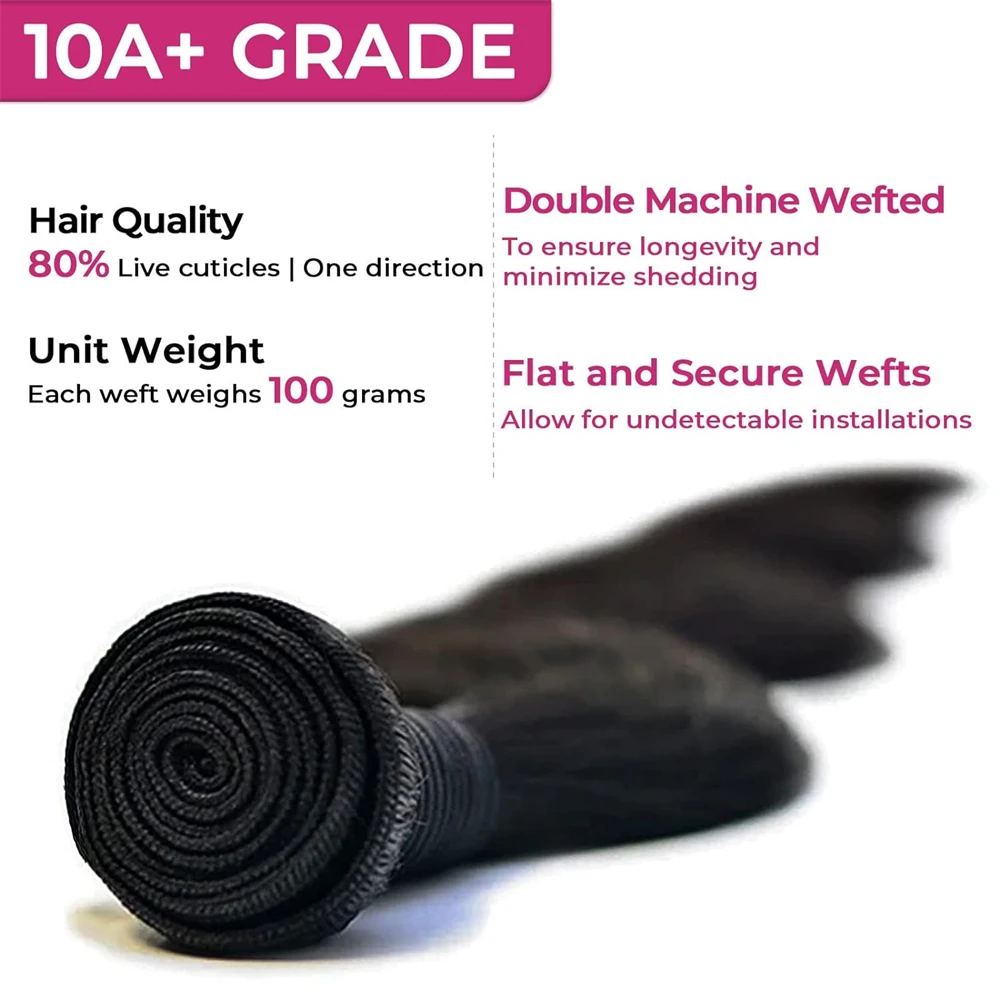 100% Human Hair Bundles with 4x4 Transparent Lace Closure Straight Brazilian Remy Hair for Black Women 3 4 Bundles With Closure