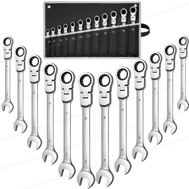 FlexHead Ratcheting Wrench Set, Professional Chrome Vanadium Steel