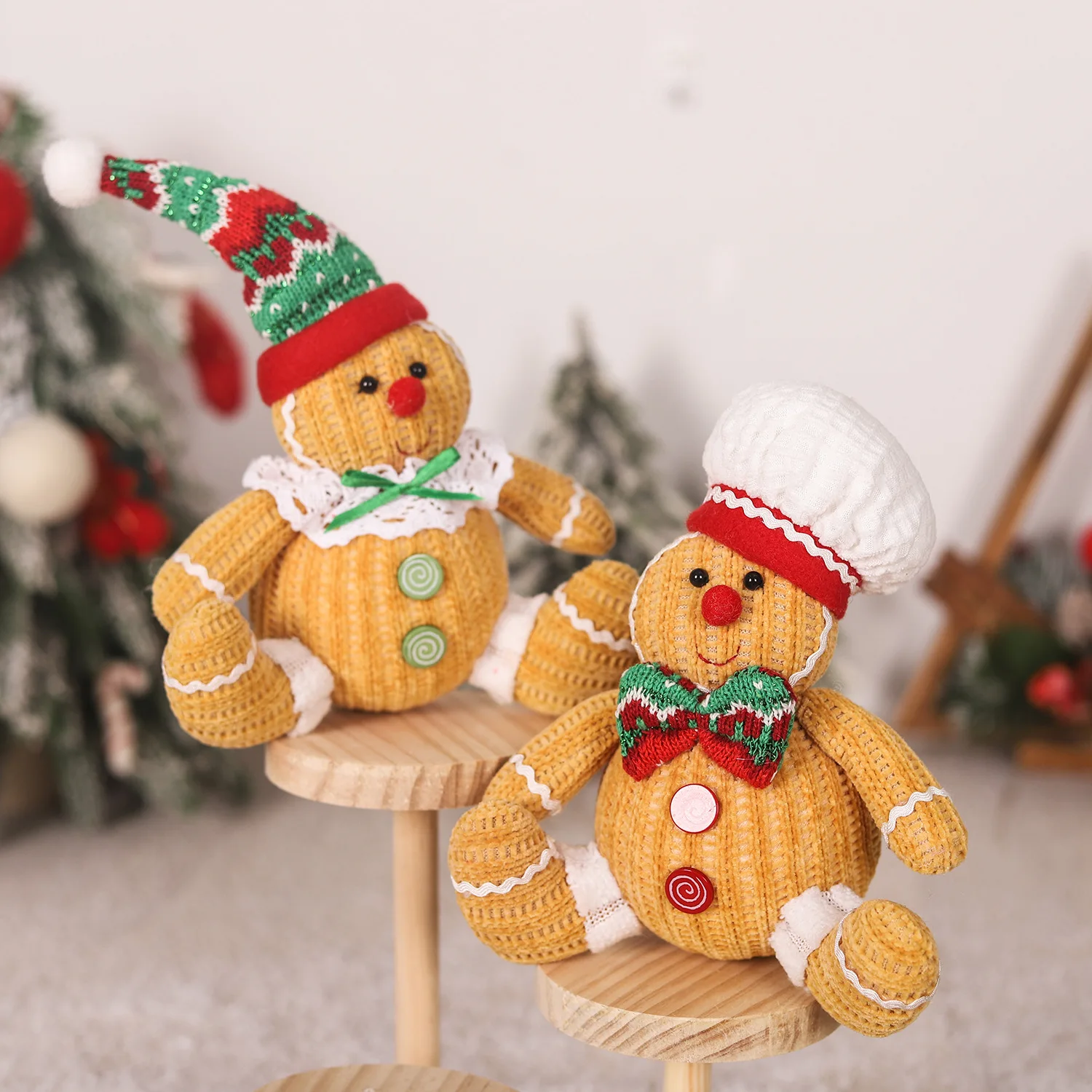 Christmas Gingerbread Doll Sitting Posture Cartoon Chef Hat Biscuit Man Pendant Merry Christmas Decor for Home Xmas Ornaments