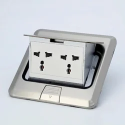 Stainless Steel Hidden Pop - Up Floor Outlet with Universal Power Options - Multifunctional (Silver)